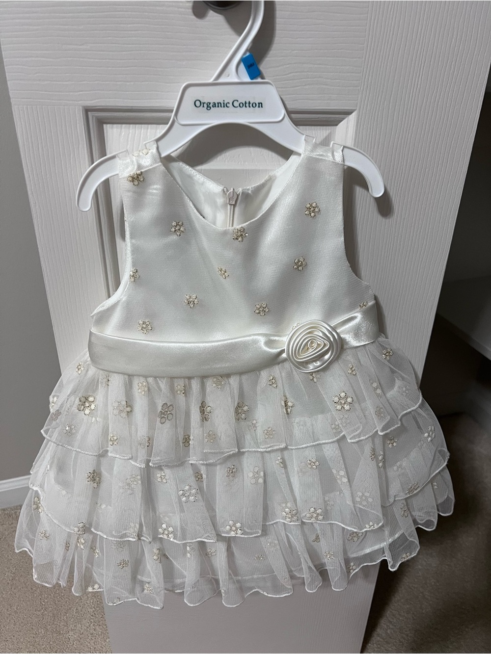 Love White & Ivory Floral Embellished Tulle Ruffle Formal Dress